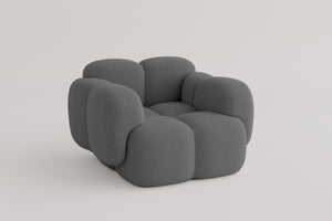 Sessel von Altdecor: Polstersessel in Grau aus Bouclé mit runden, weichen Formen