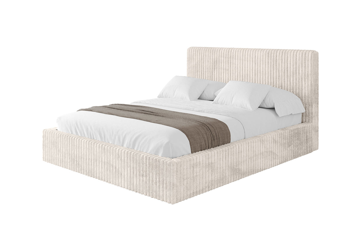 Łóżko tapicerowane ALOVA-v1 sztruks, Kremowy - Tilia 01 / 120x200 cm / Z materacem