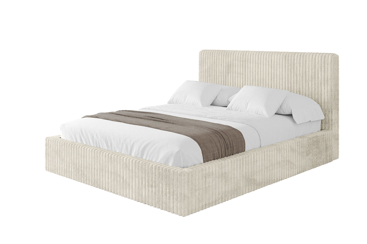 Łóżko tapicerowane ALOVA-v1 sztruks, Kremowy - Tilia 03 / 120x200 cm / Bez materaca