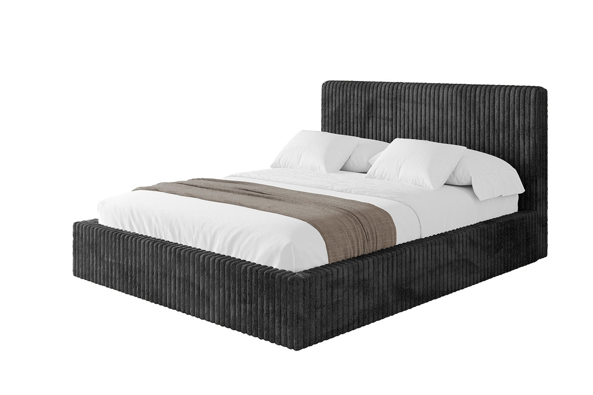 Łóżko tapicerowane ALOVA-v1 sztruks, Czarny - Tilia 100 / 120x200 cm / Z materacem