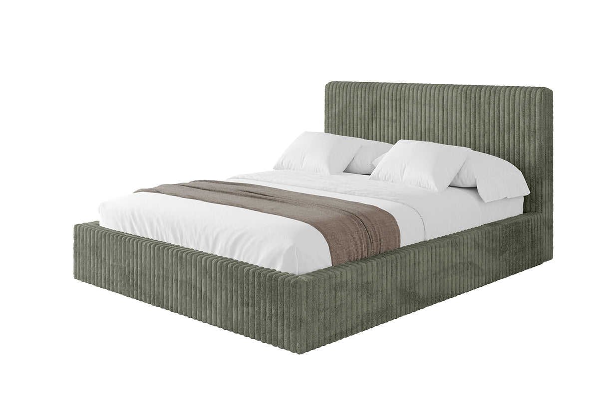 Łóżko tapicerowane ALOVA-v1 sztruks, Oliwkowy - Tilia 37 / 120x200 cm / Z materacem