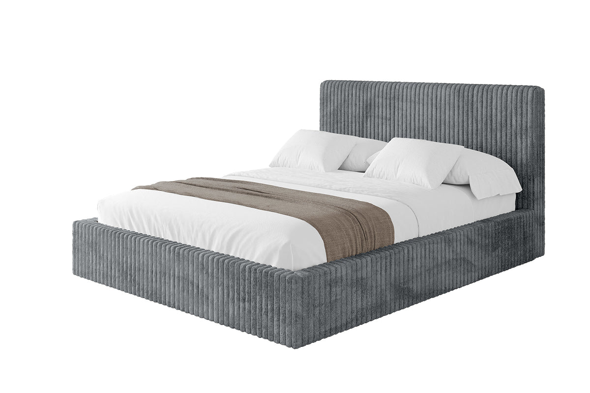 Łóżko tapicerowane ALOVA-v1 sztruks, Ciemnoszary - Tilia 90 / 120x200 cm / Z materacem
