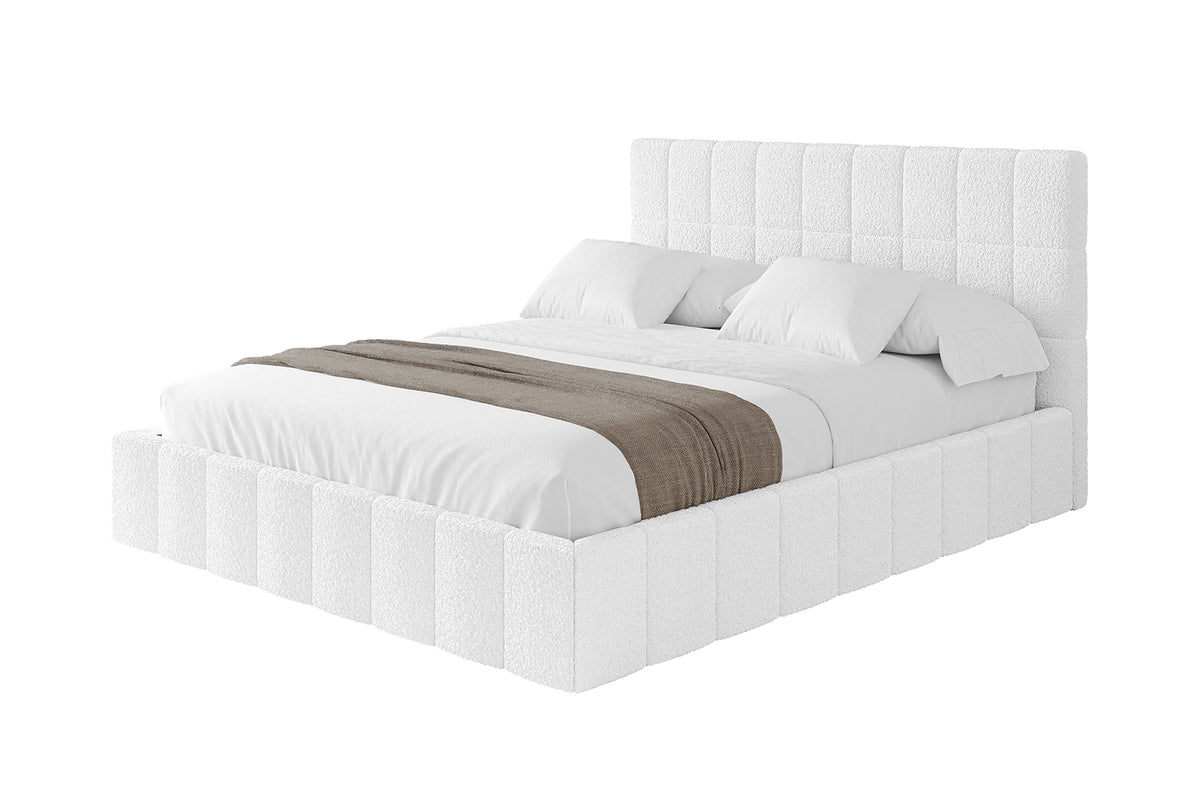 Łóżko tapicerowane AMEA Bouclé, Biały - Quelle 01 / 120x200 cm / Bez materaca