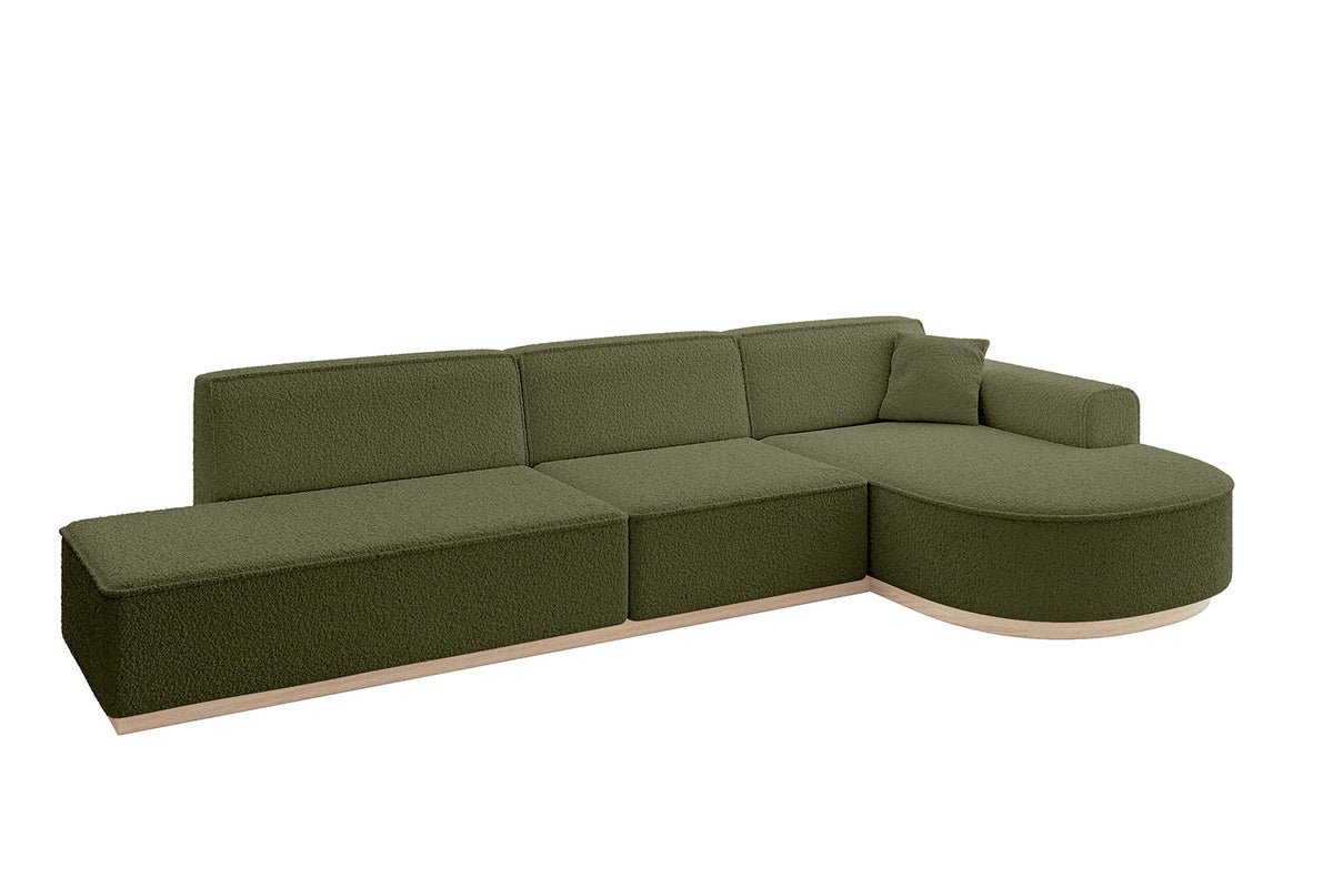 Ecksofa ARRIO-L2 Bouclé, Grün - Quelle 38 / Ottomane Rechts / Ohne Schlaffunktion