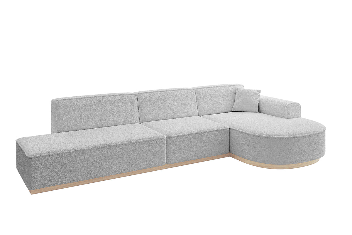 Ecksofa ARRIO-L2 Bouclé, Hellgrau - Quelle 83 / Ottomane Rechts / Ohne Schlaffunktion