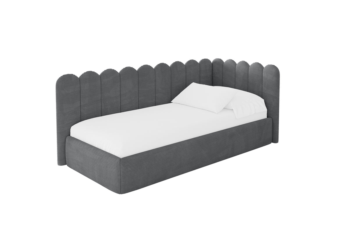 Jugendbett ARTY Cord Linksseitig, Dunkelgrau - Poso 115 / 80x200 cm / Mit Matratze