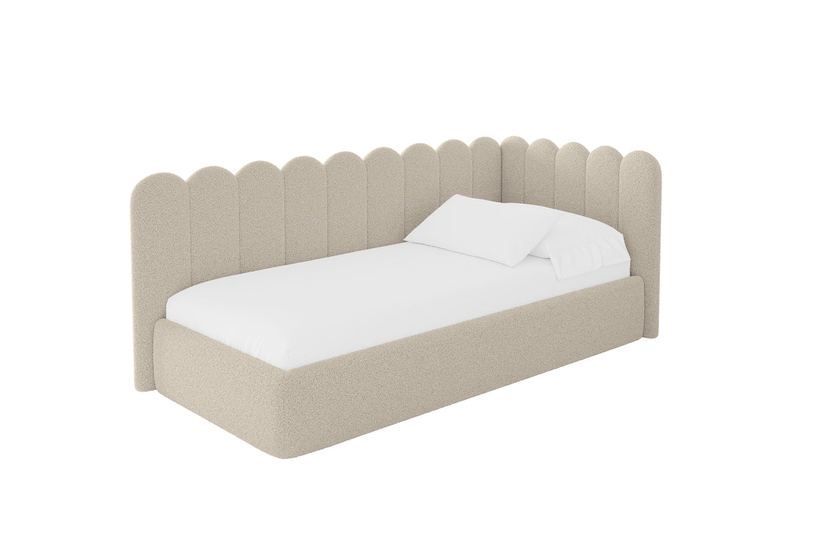 Jugendbett ARTY Bouclé Linksseitig, Dunkelbeige - Quelle 06 / 80x200 cm / Mit Matratze