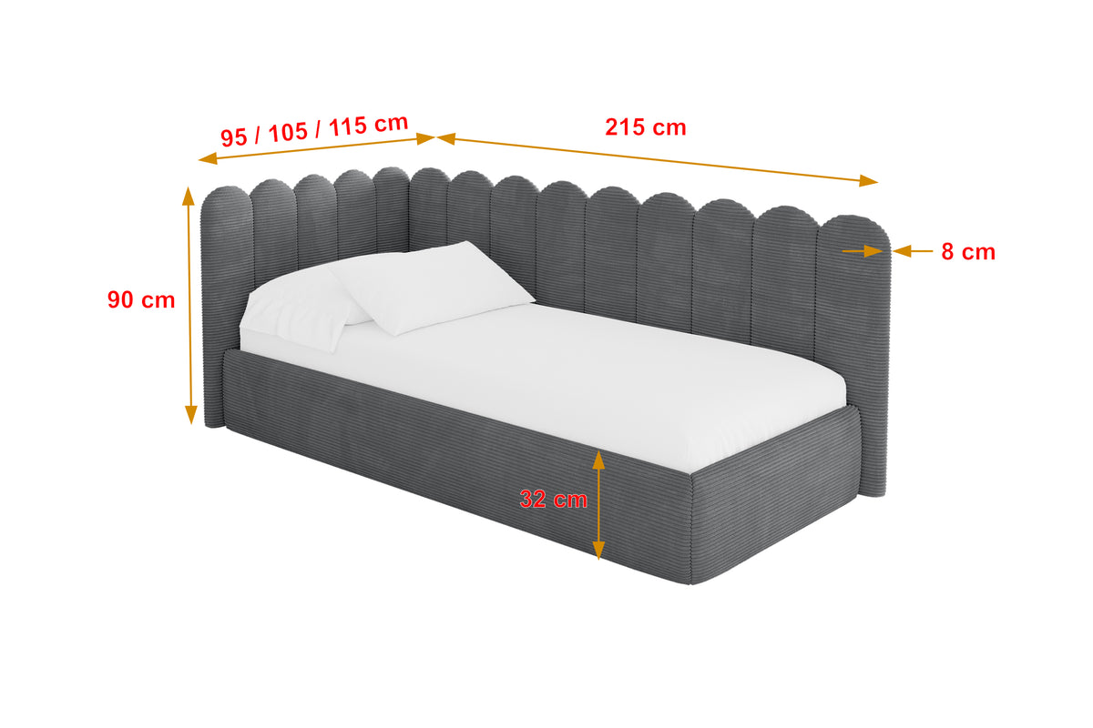 Łóżko młodzieżowe ARTY sztruks prawostronne
