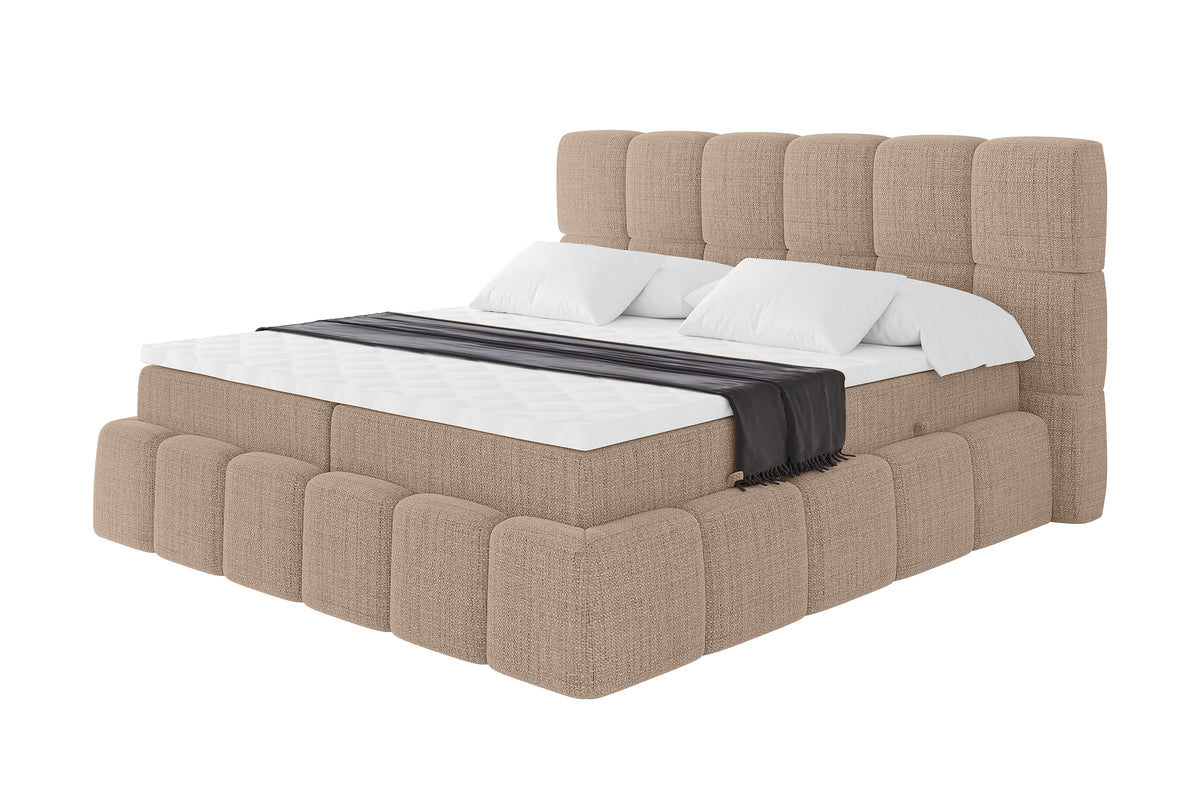 Łóżko boxspring AURI plecionka, Jasnobrązowy - Aragon 14 / 120x200 cm / H3