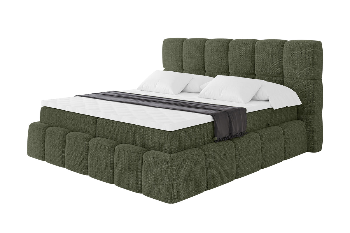 Łóżko boxspring AURI plecionka, Zielony - Aragon 39 / 120x200 cm / H4