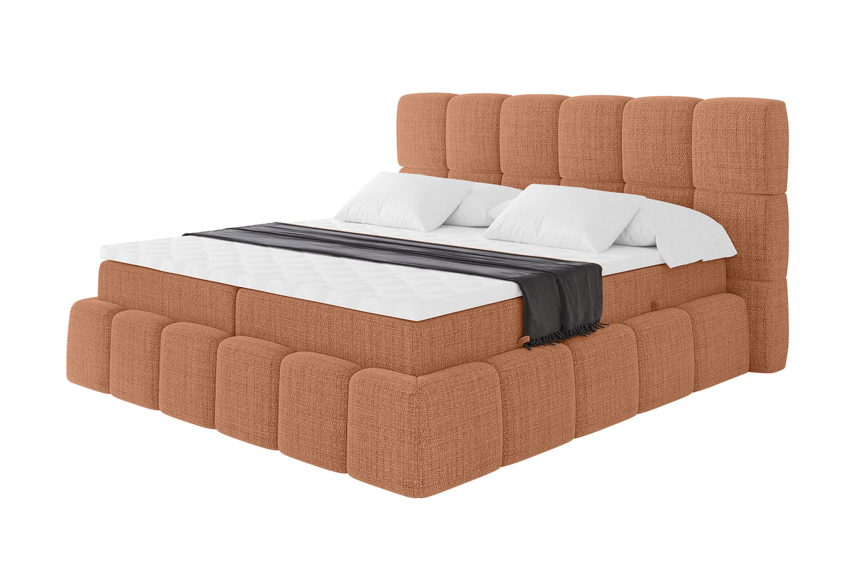Łóżko boxspring AURI plecionka, Morelowy - Aragon 56 / 120x200 cm / H3