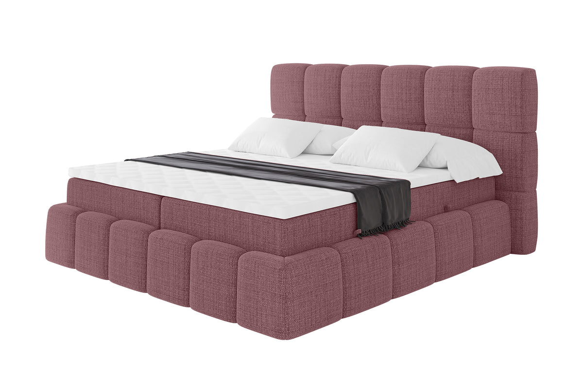 Łóżko boxspring AURI plecionka, Różowy - Aragon 69 / 120x200 cm / H4