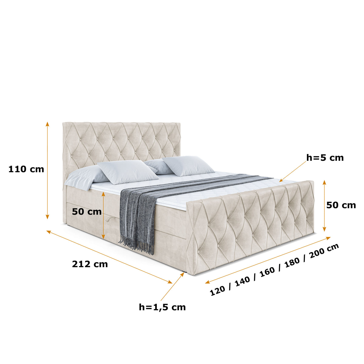 Łóżko boxspring AMAY welur