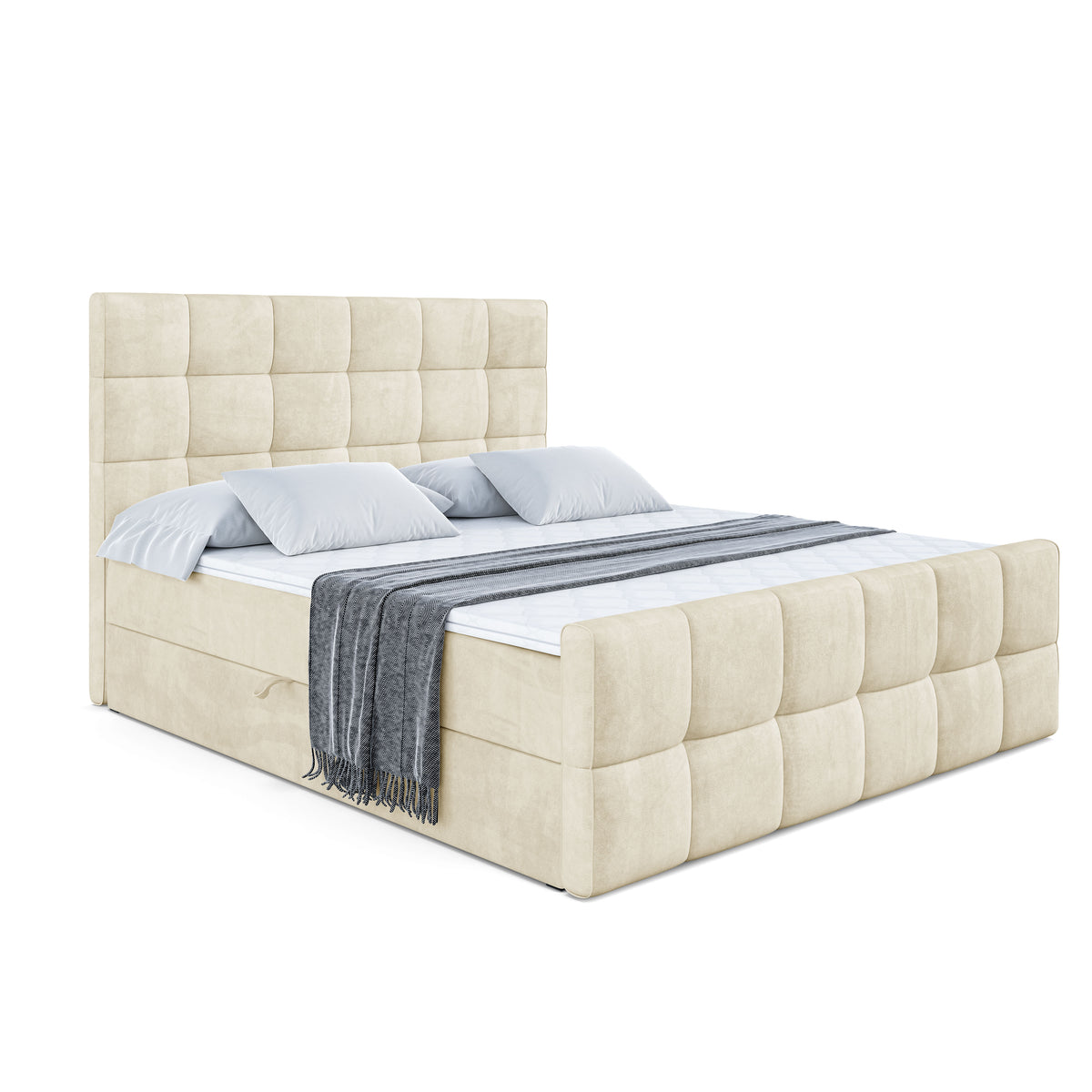 Łóżko boxspring APO-Z welur, Beżowy - Monolith 04 / 120x200 cm / H3