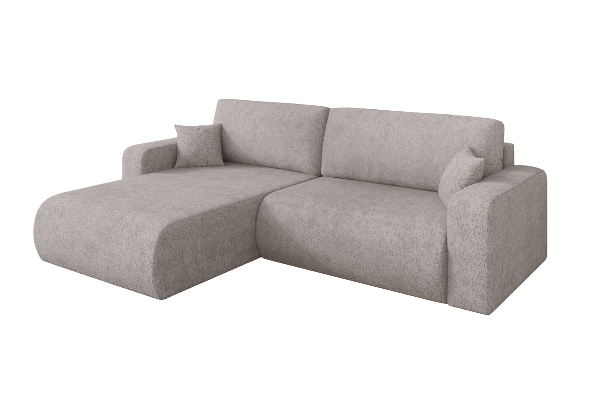 Ecksofa BERY-L Chenille, Hellgrau - Bosco 09 / Ottomane Links / Mit Schlaffunktion