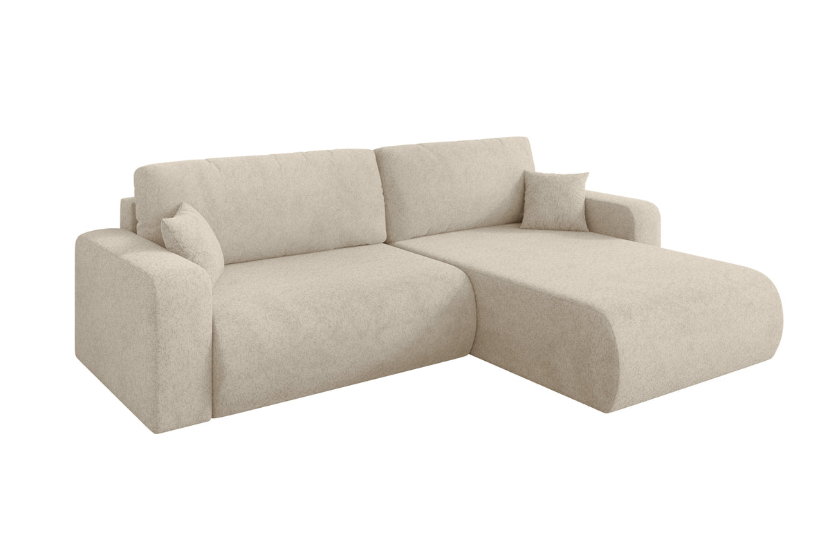 Ecksofa BERY-L Chenille, Creme - Bosco 04 / Ottomane Rechts / Mit Schlaffunktion