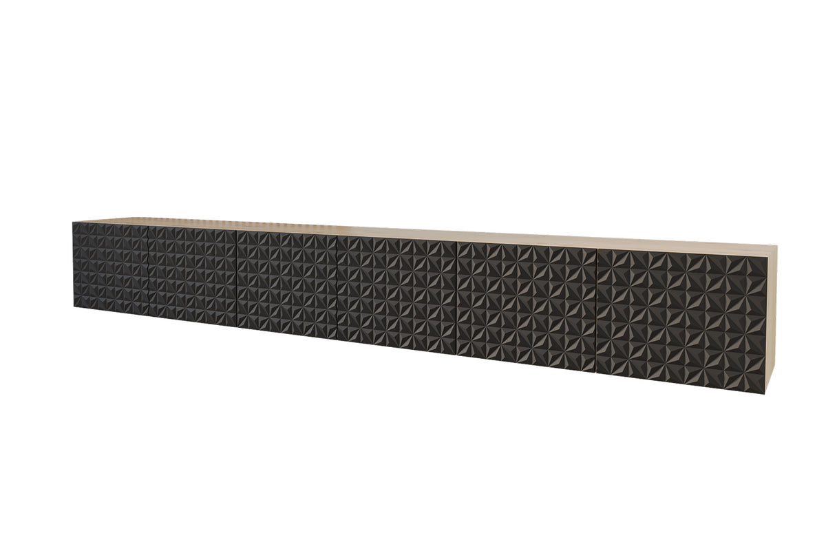 Szafka RTV VIRA, Dąb Artisan/Czarny / 300 cm / Wiszący