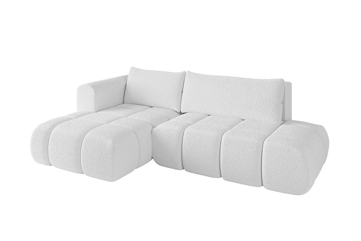 Ecksofa CLOUD-L Bouclé, Weiß - Quelle 01 / Ottomane Links / Mit Schlaffunktion