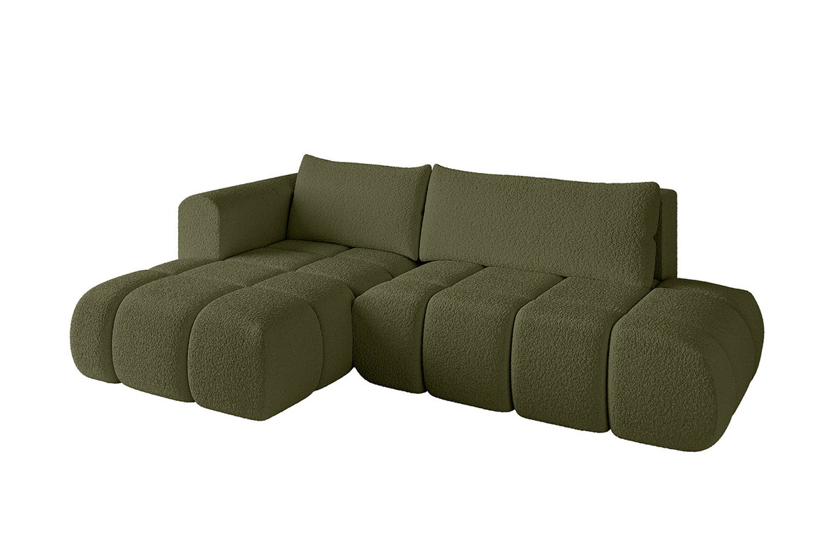 Ecksofa CLOUD-L Bouclé, Grün - Quelle 38 / Ottomane Links / Mit Schlaffunktion