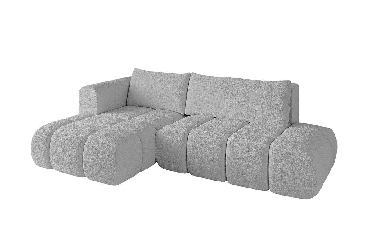 Ecksofa CLOUD-L Bouclé, Hellgrau - Quelle 83 / Ottomane Links / Mit Schlaffunktion