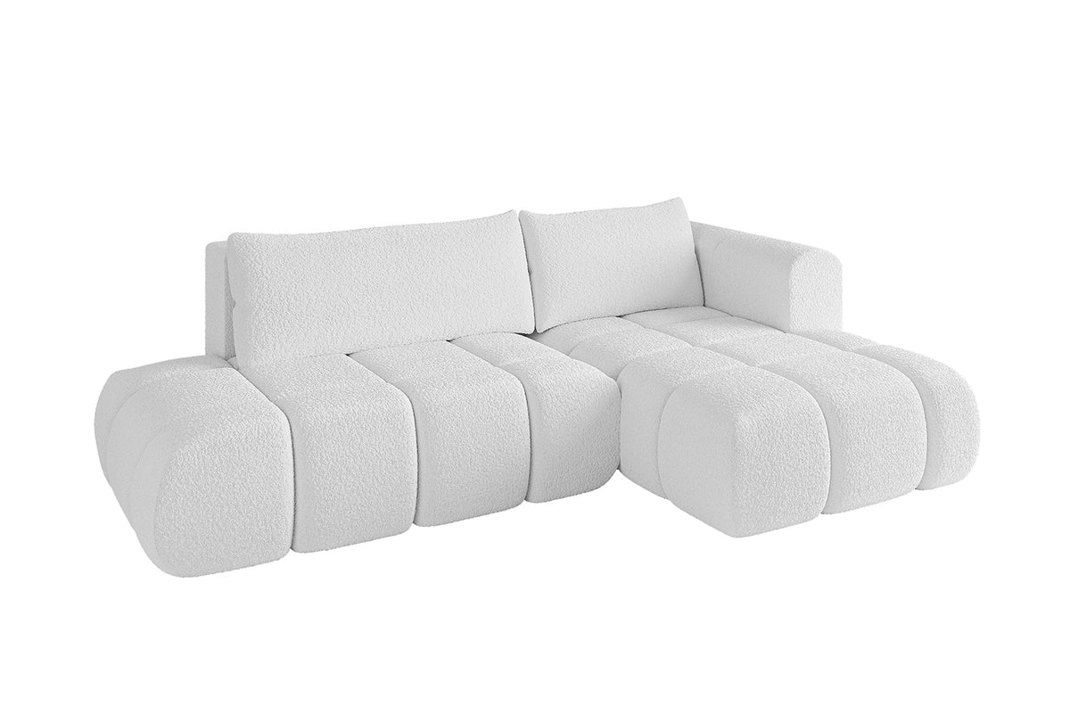 Ecksofa CLOUD-L Bouclé, Weiß - Quelle 01 / Ottomane Rechts / Mit Schlaffunktion