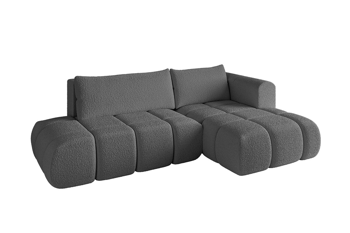 Ecksofa CLOUD-L Bouclé, Grau - Quelle 92 / Ottomane Rechts / Mit Schlaffunktion
