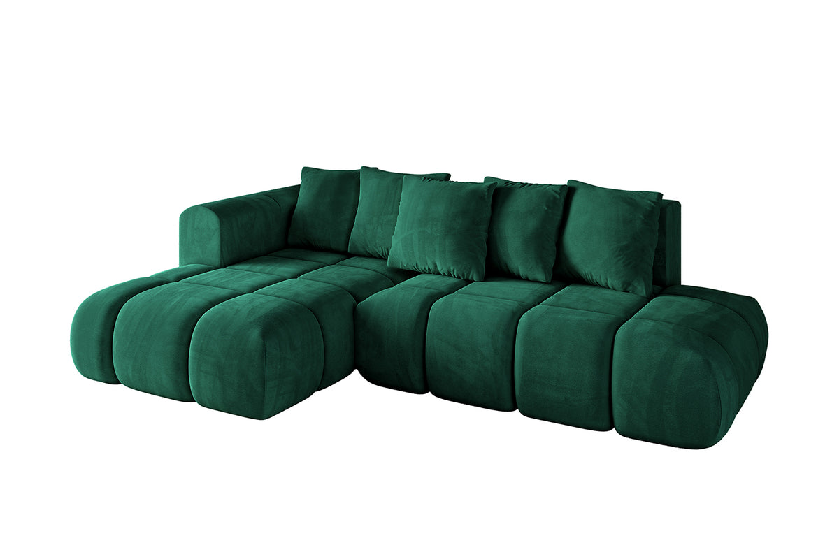 Narożnik CLOUD-L-v1 welur, Zielony - Dream Velvet 202.31 / Otomana z lewej / Z funkcją spania