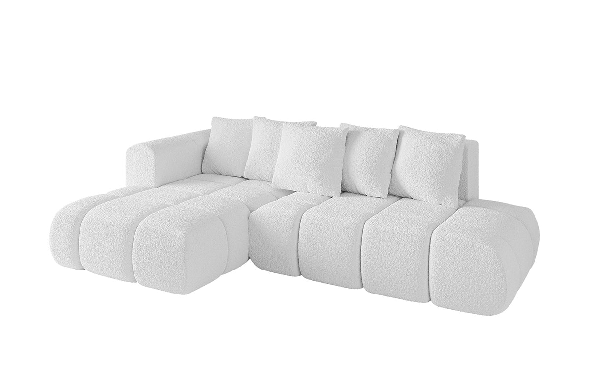 Narożnik CLOUD-L-v1 Bouclé, Biały - Quelle 01 / Otomana z lewej / Z funkcją spania