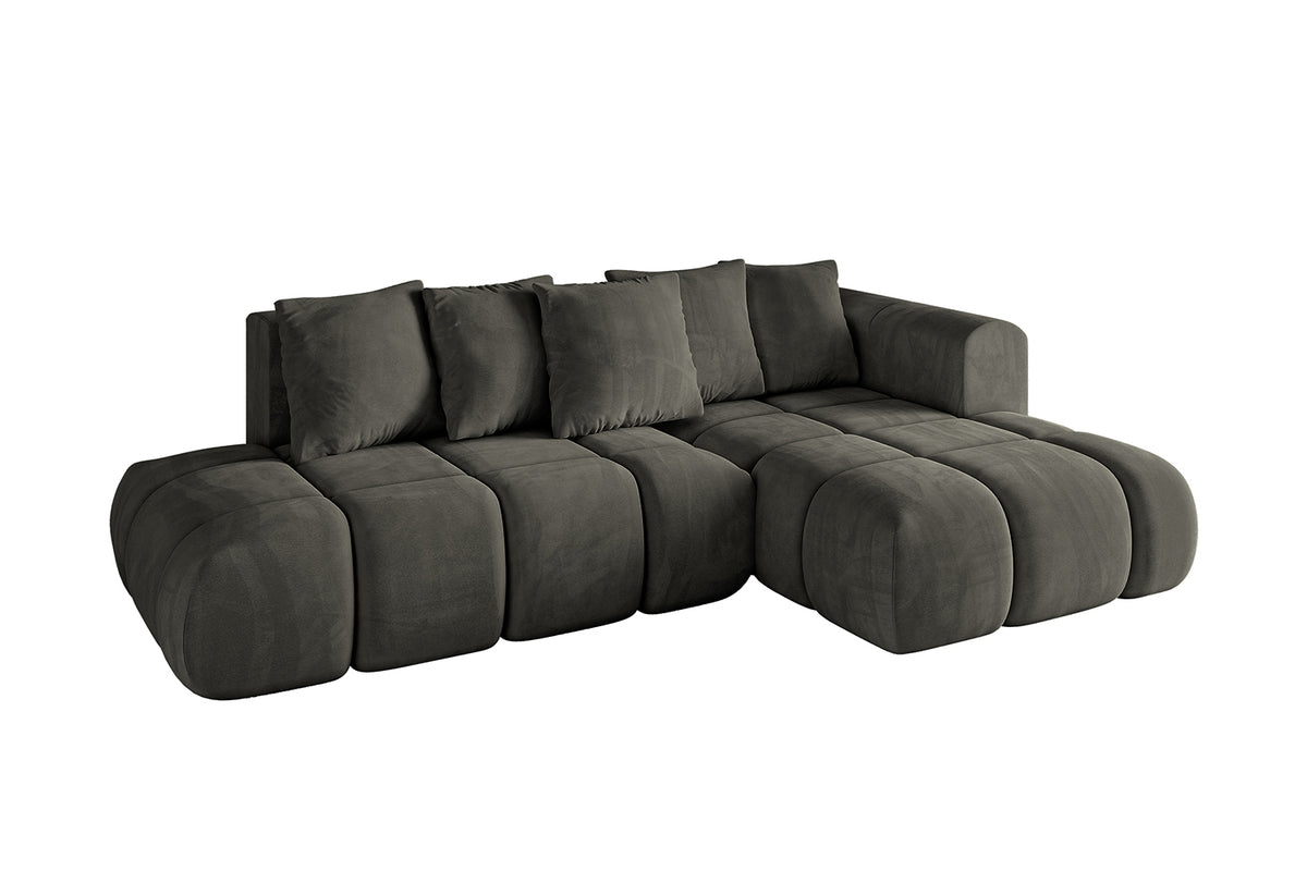 Narożnik CLOUD-L-v1 welur, Czarny - Dream Velvet 202.12 / Otomana z prawej / Z funkcją spania