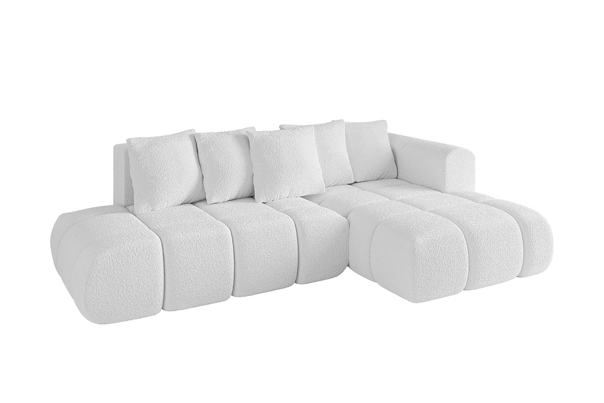 Narożnik CLOUD-L-v1 Bouclé, Biały - Quelle 01 / Otomana z prawej / Z funkcją spania