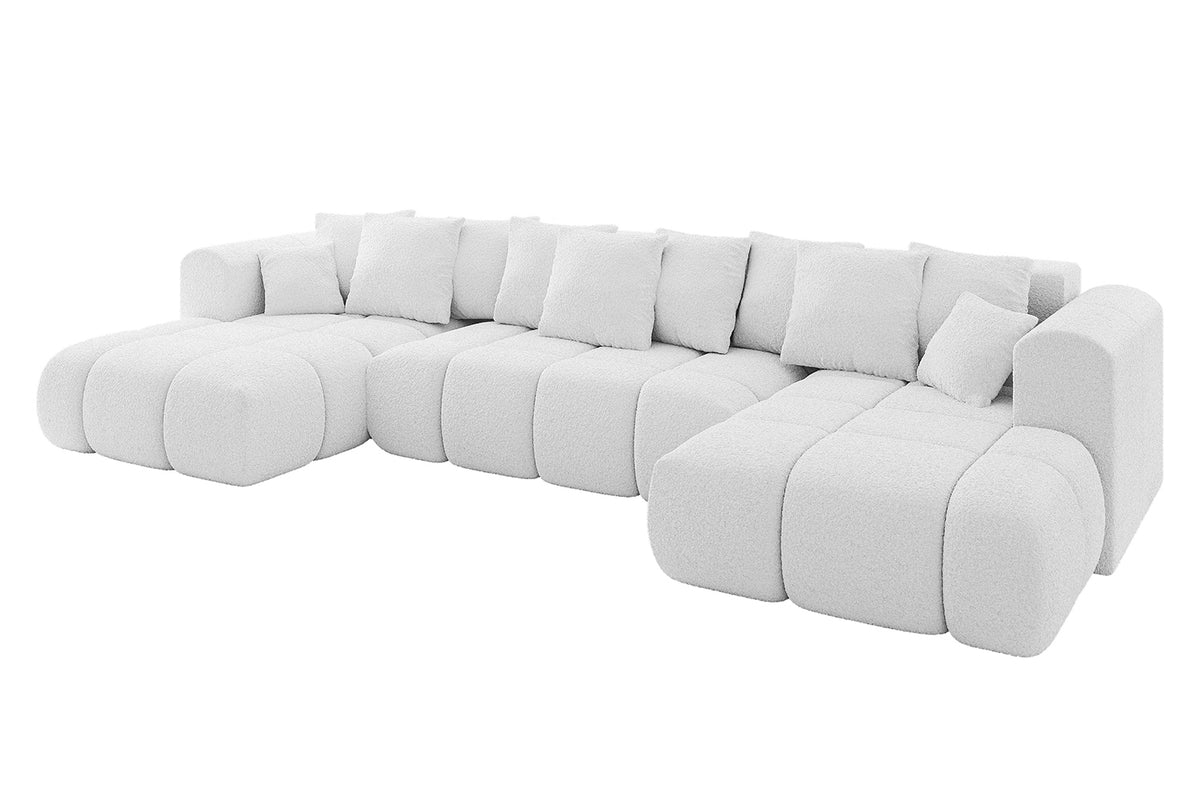 Narożnik CLOUD-U-v1 Bouclé, Biały - Quelle 01 / W kształcie U / Z funkcją spania