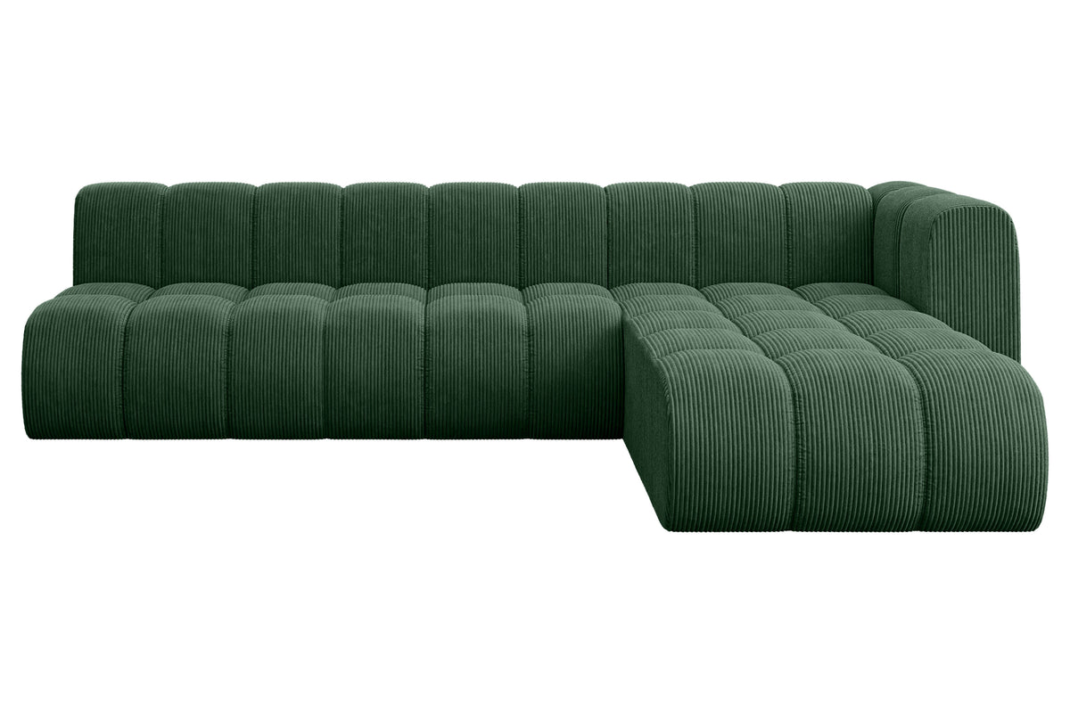Ecksofa DARNEL-L2 Cord, Grün - Poso 14 / Ottomane Rechts / Ohne Schlaffunktion