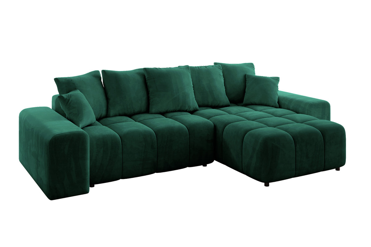 Narożnik ENIL-L welur, Zielony - Dream Velvet 202.31 / Otomana z prawej / Z funkcją spania