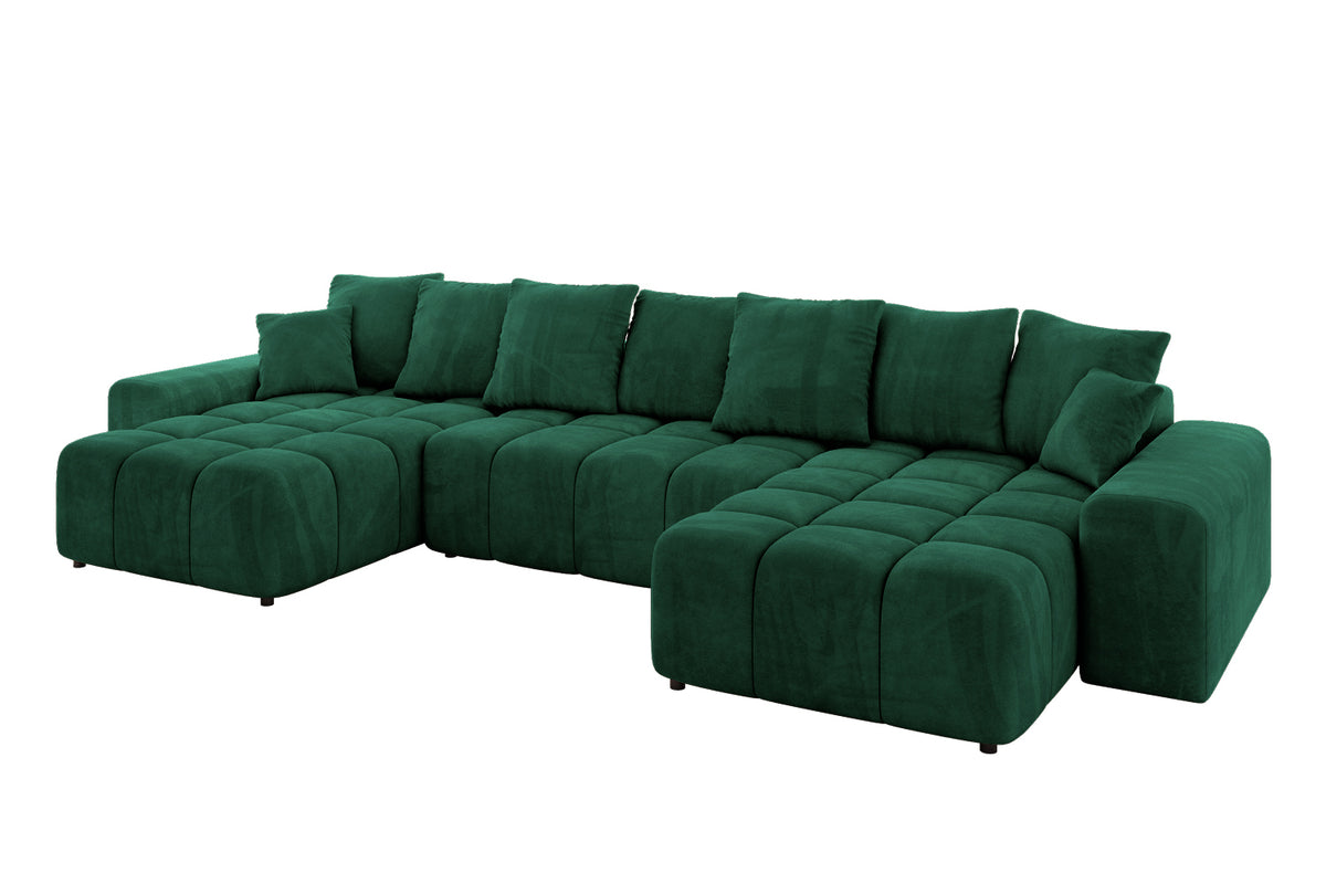 Narożnik ENIL-U welur, Zielony - Dream Velvet 202.31 / W kształcie U / Z funkcją spania