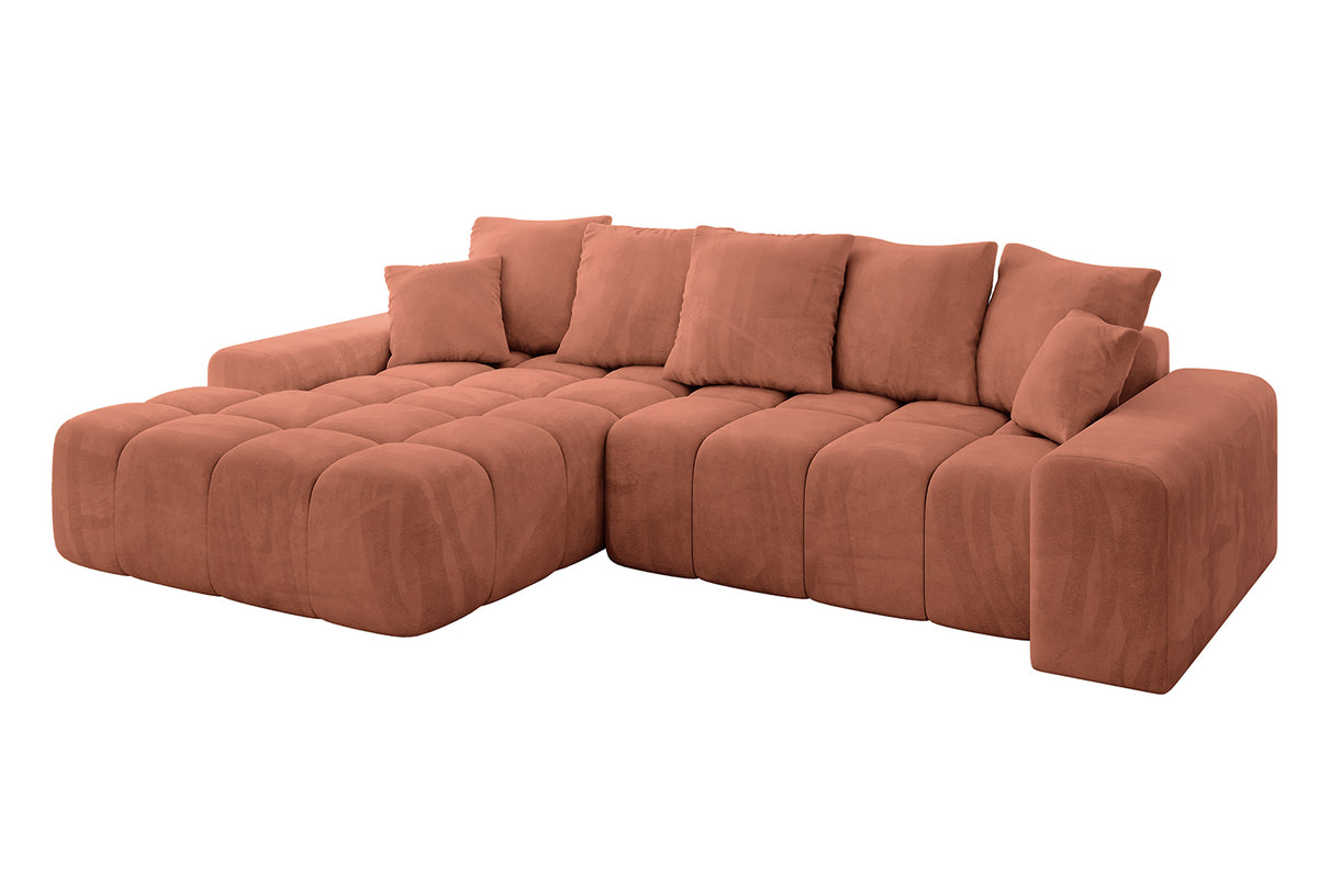 Narożnik ENSI-L welur, Morelowy - Dream Velvet 202.07 / Otomana z lewej / Z funkcją spania