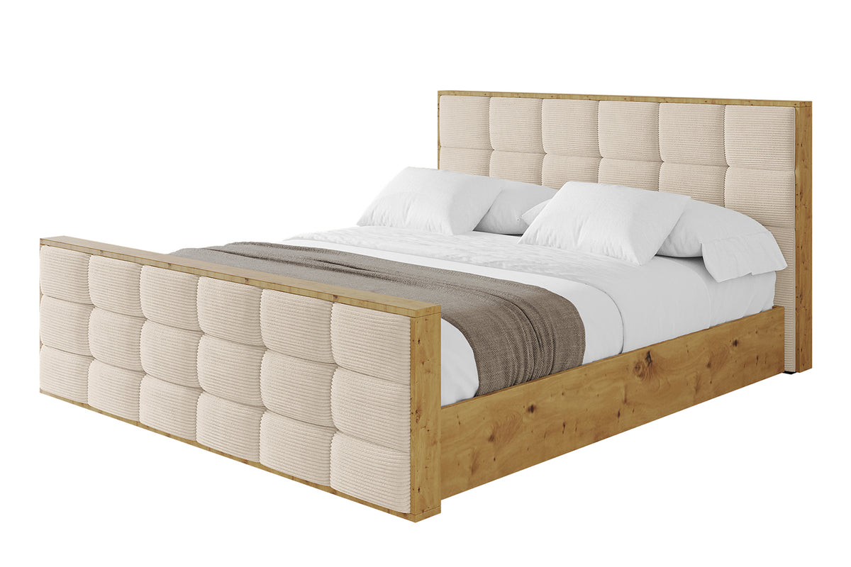 Łóżko tapicerowane ENZO2-Z sztruks, Beżowy - Poso 105 / 120x200 cm / Z materacem