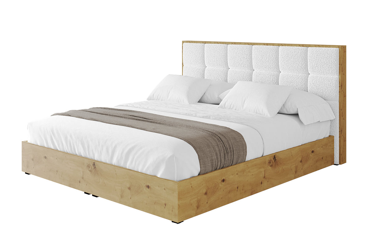 Łóżko tapicerowane ENZO2 Bouclé, Biały - Quelle 01 / 120x200 cm / Z materacem