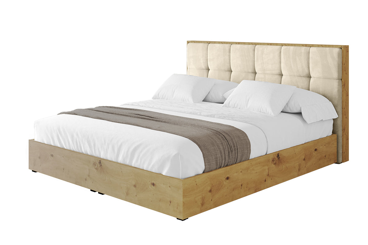 Polsterbett ENZO7 Samt, Beige - Monolith 04 / 120x200 cm / Mit Matratze