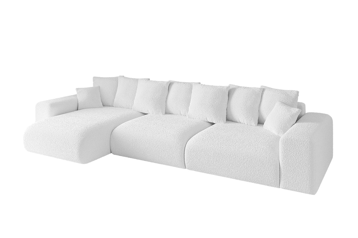 Ecksofa ESKAR-L2 Bouclé, Weiß - Quelle 01 / Ottomane Links / Mit Schlaffunktion