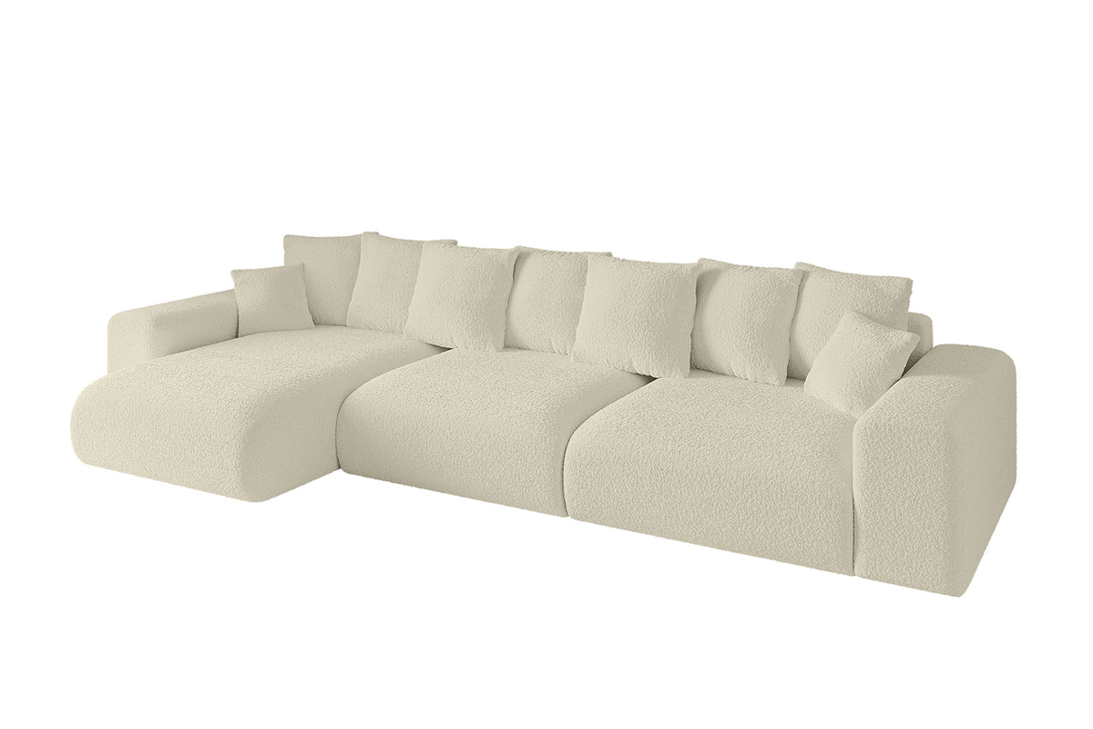 Ecksofa ESKAR-L2 Bouclé, Beige - Quelle 02 / Ottomane Links / Mit Schlaffunktion