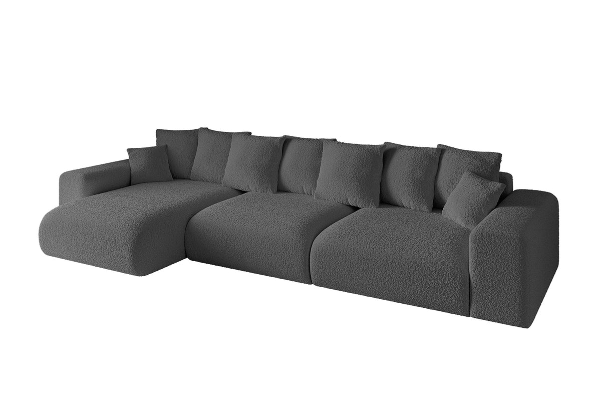 Ecksofa ESKAR-L2 Bouclé, Grau - Quelle 92 / Ottomane Links / Mit Schlaffunktion