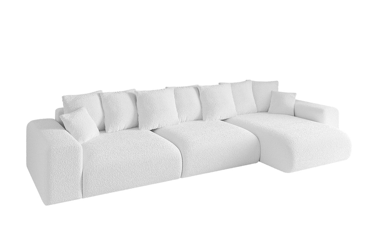 Ecksofa ESKAR-L2 Bouclé, Weiß - Quelle 01 / Ottomane Rechts / Mit Schlaffunktion