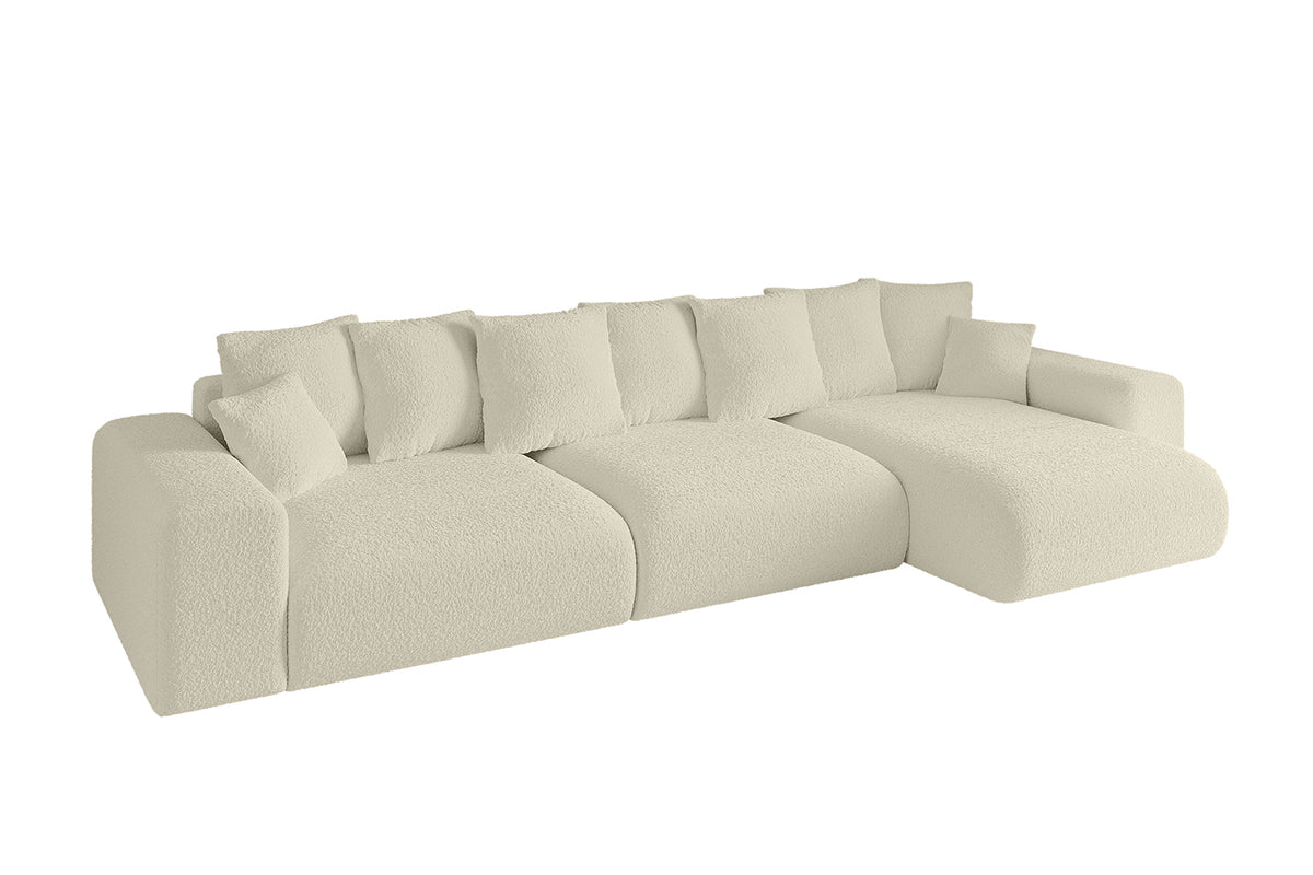 Ecksofa ESKAR-L2 Bouclé, Beige - Quelle 02 / Ottomane Rechts / Mit Schlaffunktion