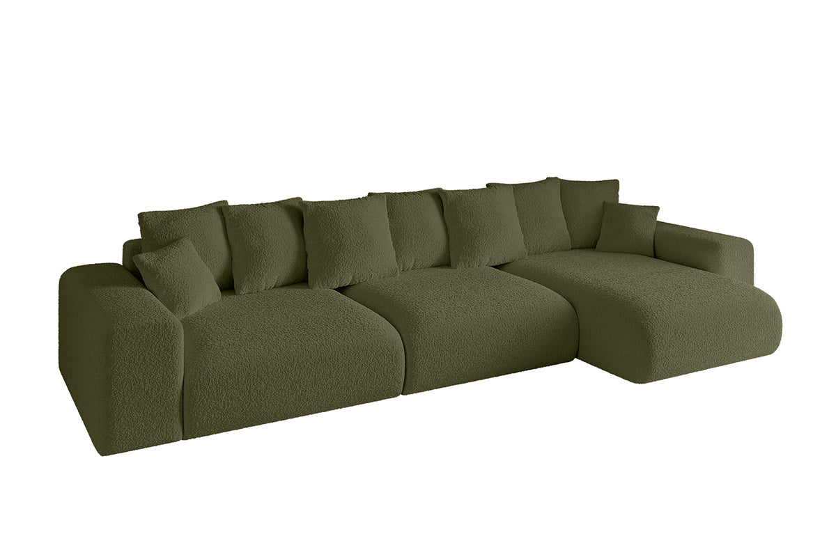 Ecksofa ESKAR-L2 Bouclé, Grün - Quelle 38 / Ottomane Rechts / Mit Schlaffunktion