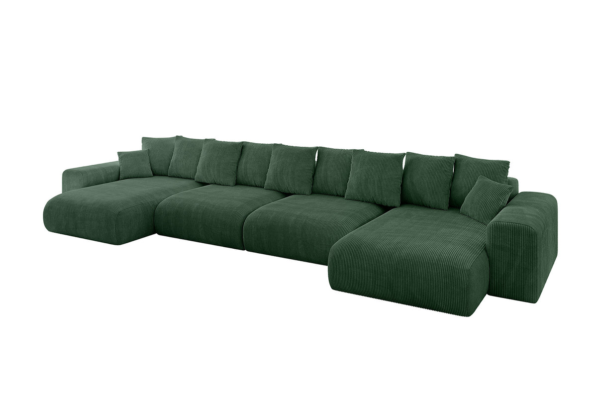 Wohnlandschaft ESKAR-U2 Cord, Grün - Poso 14 / U-Form / Mit Schlaffunktion
