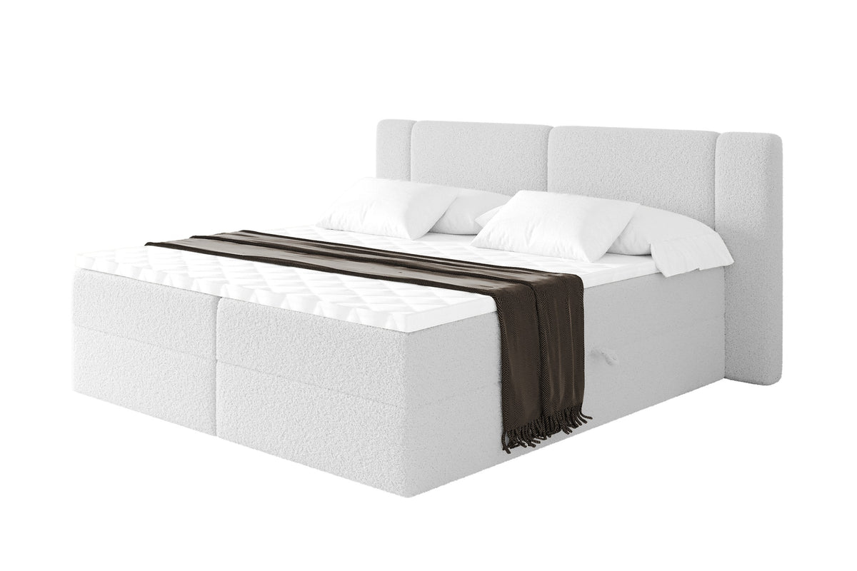 Łóżko boxspring EVON Bouclé, Biały - Quelle 01 / 120x200 cm / H4