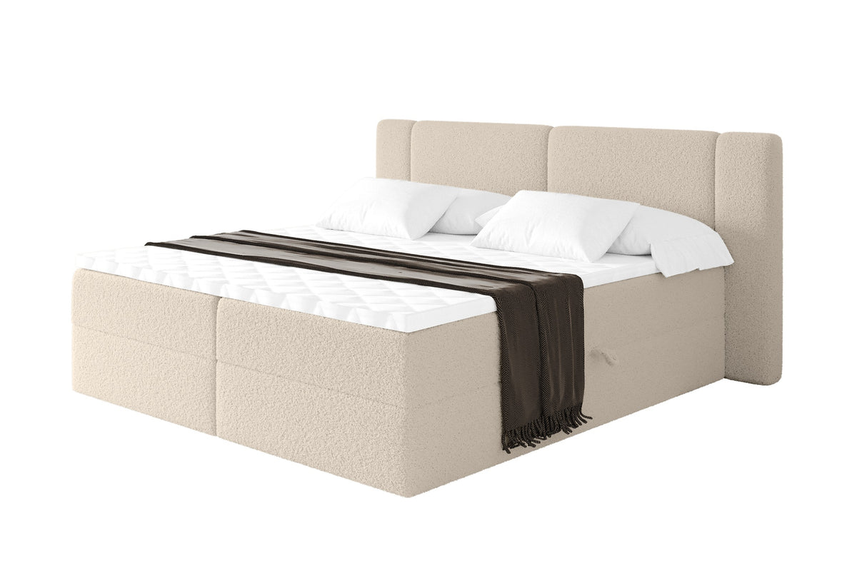 Łóżko boxspring EVON Bouclé, Ciemnobeżowy - Quelle 06 / 120x200 cm / H4
