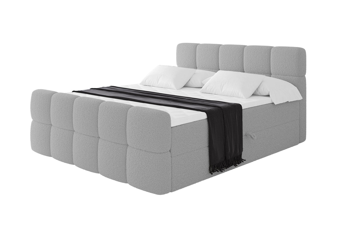 Boxbett FAMA-Z Bouclé, Hellgrau - Quelle 83 / 120x200 cm / H4