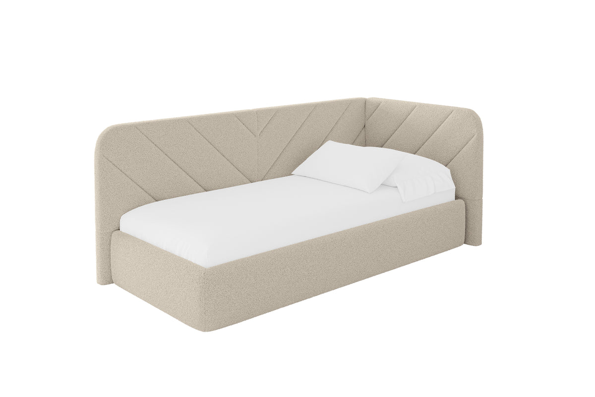 Łóżko młodzieżowe FIKY Bouclé lewostronne, Ciemnobeżowy - Quelle 06 / 80x200 cm / Z materacem