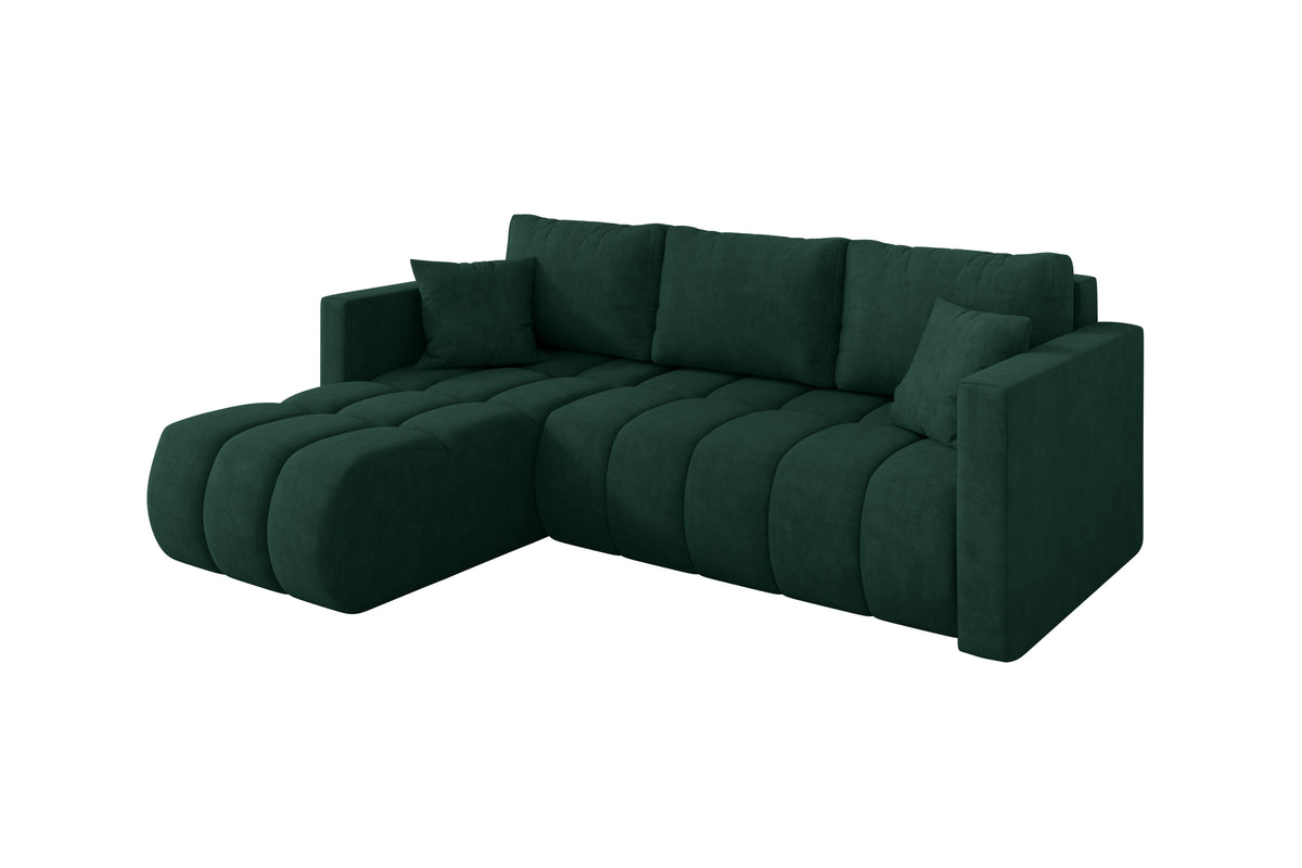 Ecksofa GARD-L Samt, Grün - Dream Velvet 202.31 / Ottomane Links / Mit Schlaffunktion